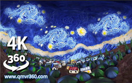 360°全景VR视频：进入世界名画梵高的《星空》VR行走在星月夜下的小镇 高清4K （合集）1031-02