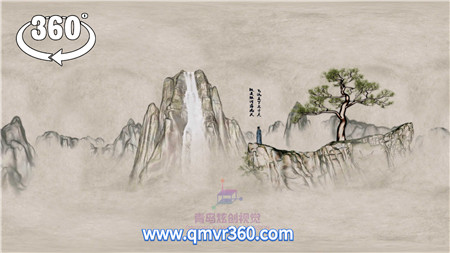 360°全景视频：中国风水墨画李白望庐山瀑布全景VR国画国粹古诗 超清4K 0518-02