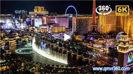 360°全景VR视频：拉斯维加斯贝拉吉奥喷泉VR夜间灯光街景 超清6K 0415-25