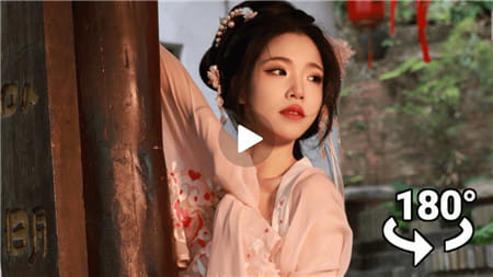 180°全景VR视频：汉服美女拍写真VR古装中国风女孩全景视频演员视频拍摄花絮 超清8K 0621-12