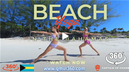 360°全景VR视频：两个美丽的女孩在海滩上做双人瑜伽 -360° 视频 比基尼瑜伽美女 高清4K 0731-19